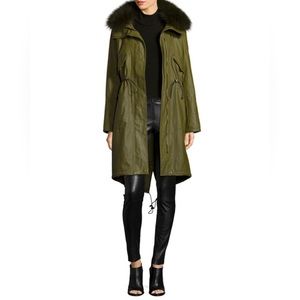 Olive Green Fur-Trim Parka Coat